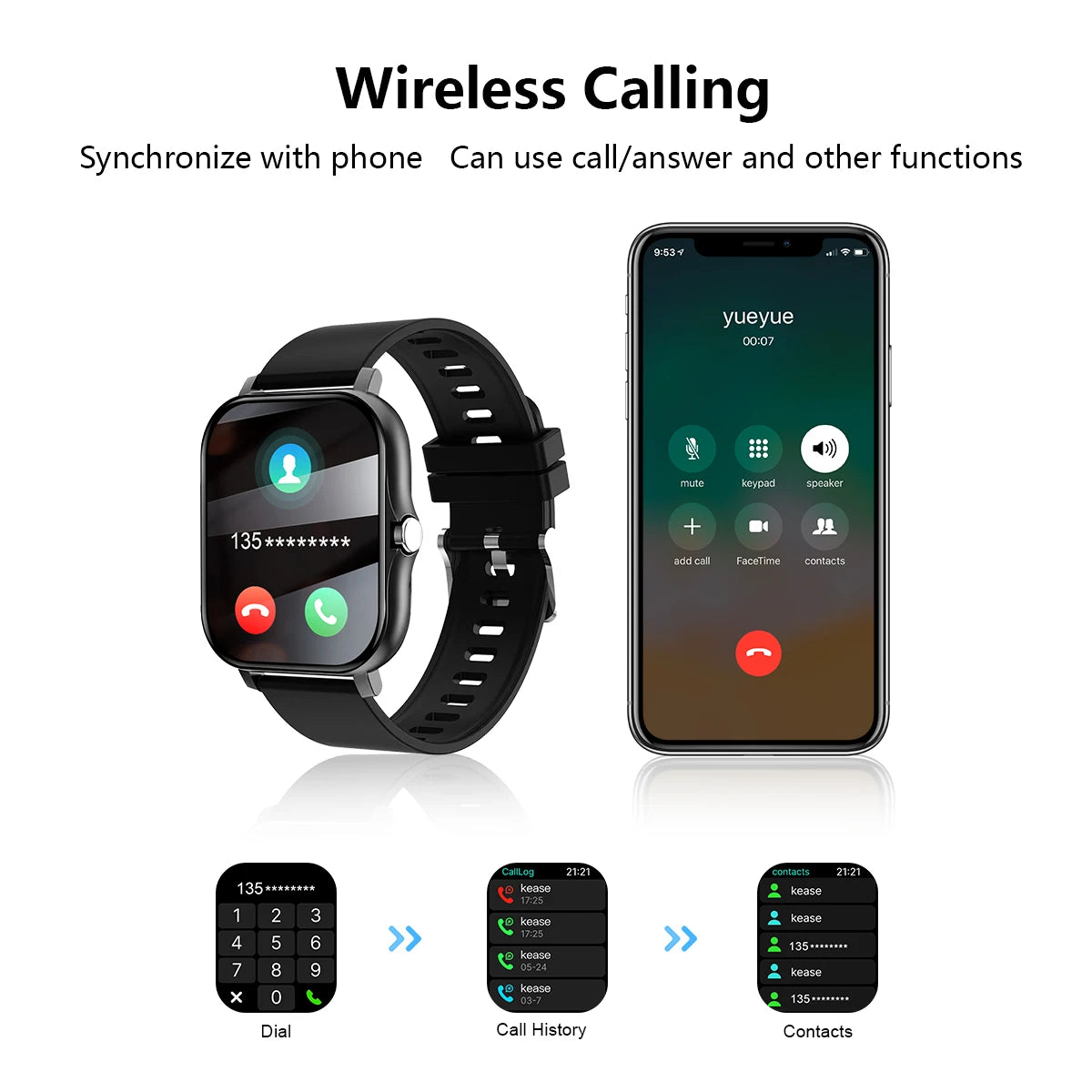 Smartwatch with Wireless Calling, Sport Mode & Fitness Tracking for iPhone/Android